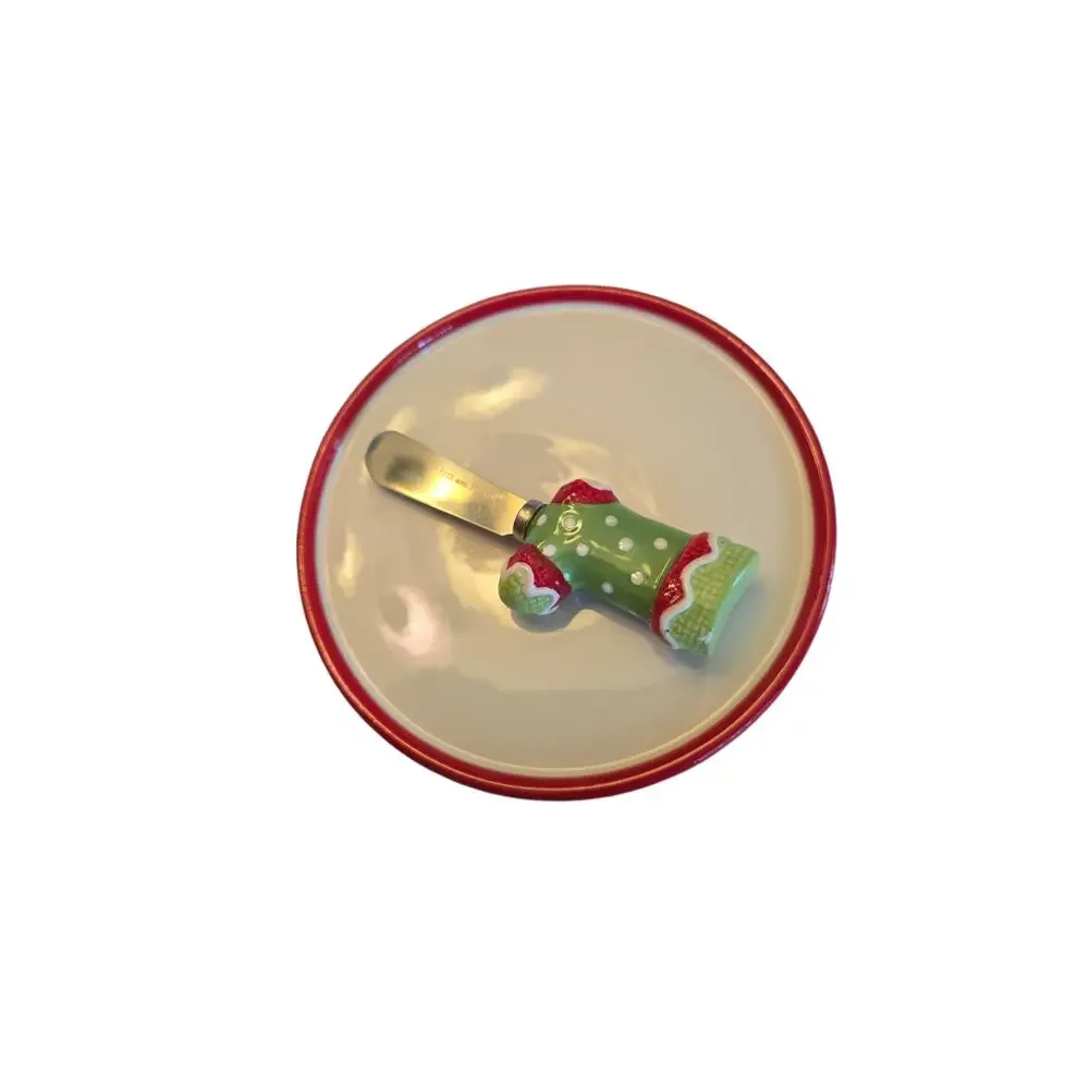 Fitz and Floyd Stocking Stuffers Christmas Santa Cheese Dome With Spreader